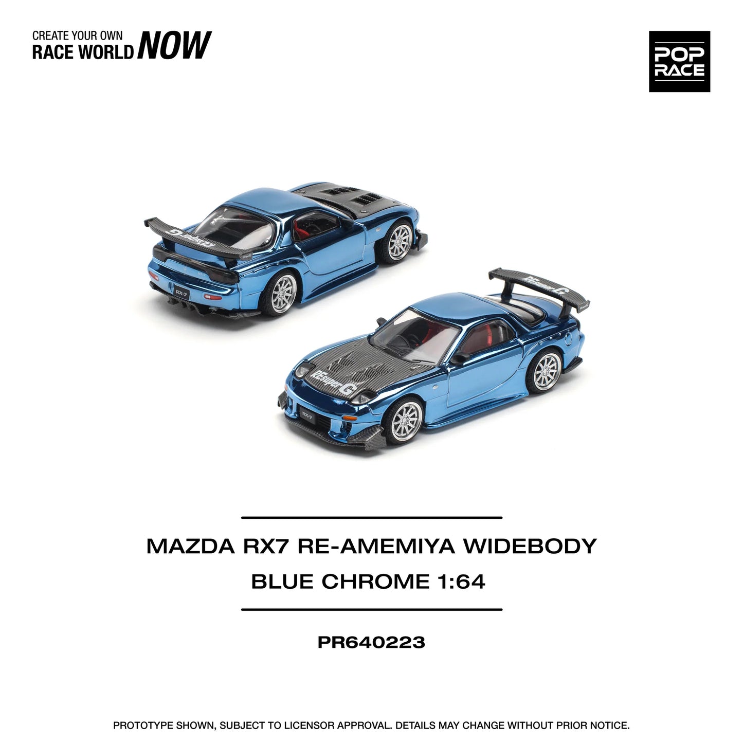 Pop Race 1/64 - Mazda RX7 Re-Amemiya Widebody Blue Chrome