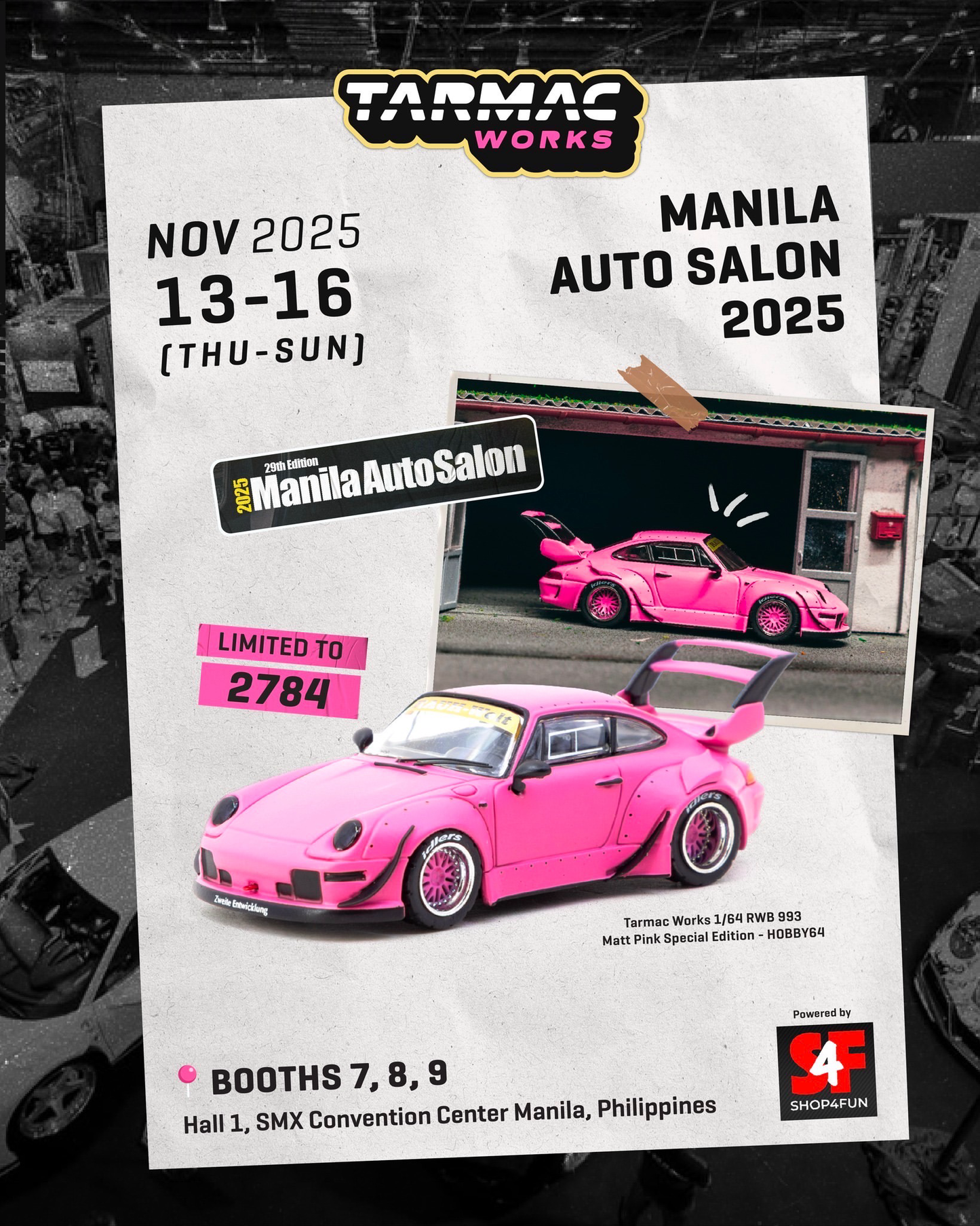 Tarmac Works 1/64 - Porsche RWB 993 Matt Pink Special Edition Manila Auto Salon 2025 - HOBBY64