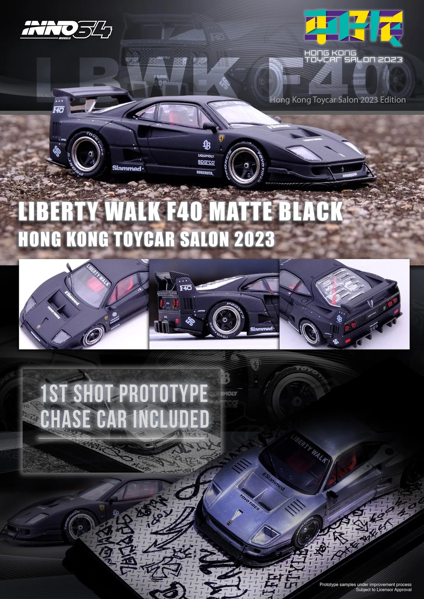 Inno64 1/64 - Liberty Walk F40 Matte Black Hong Kong Toy Salon 2023 Special Edition