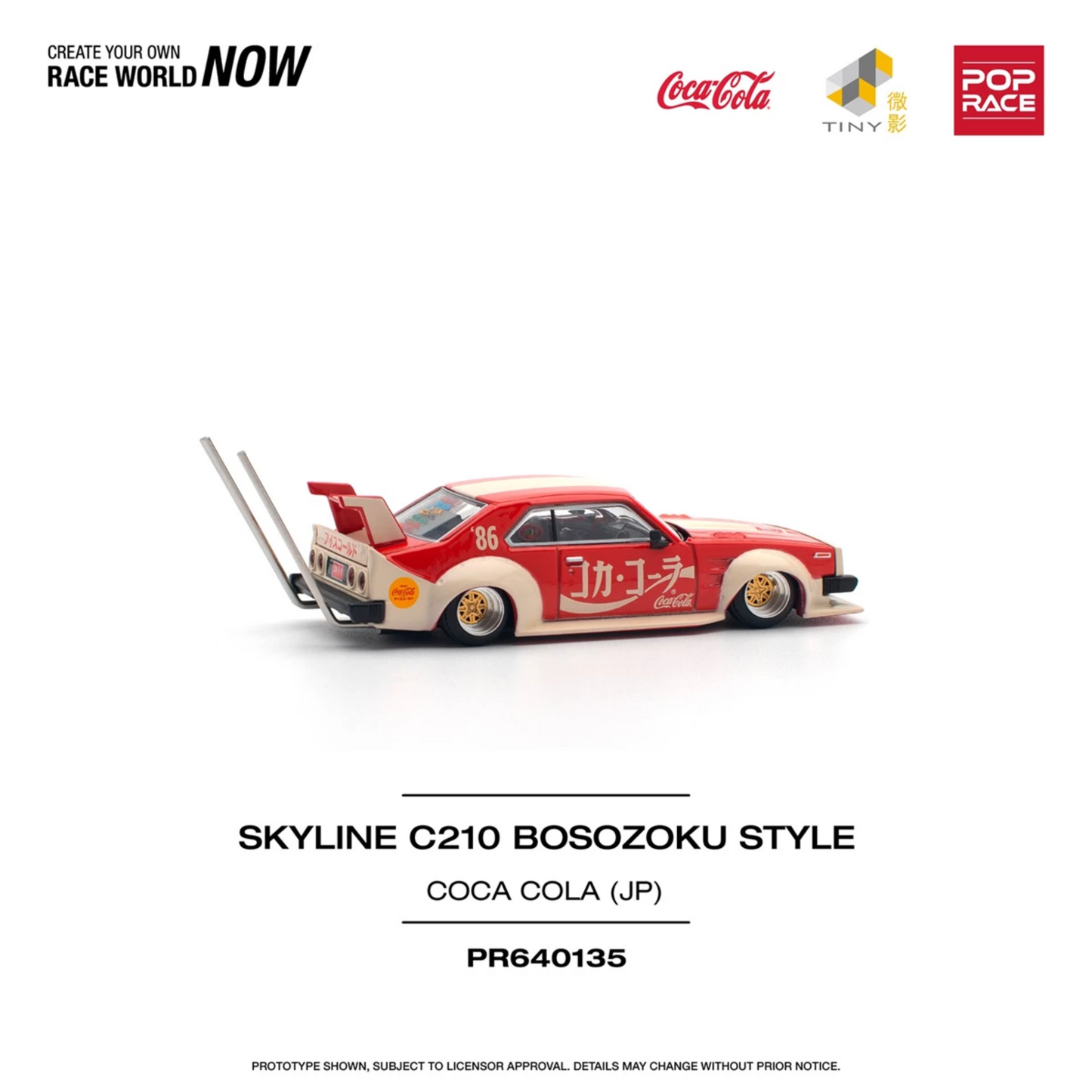PRE-ORDER Pop Race 1/64 - Nissan Skyline C210 Kaido Ricer Bosozoku Style Coca Cola