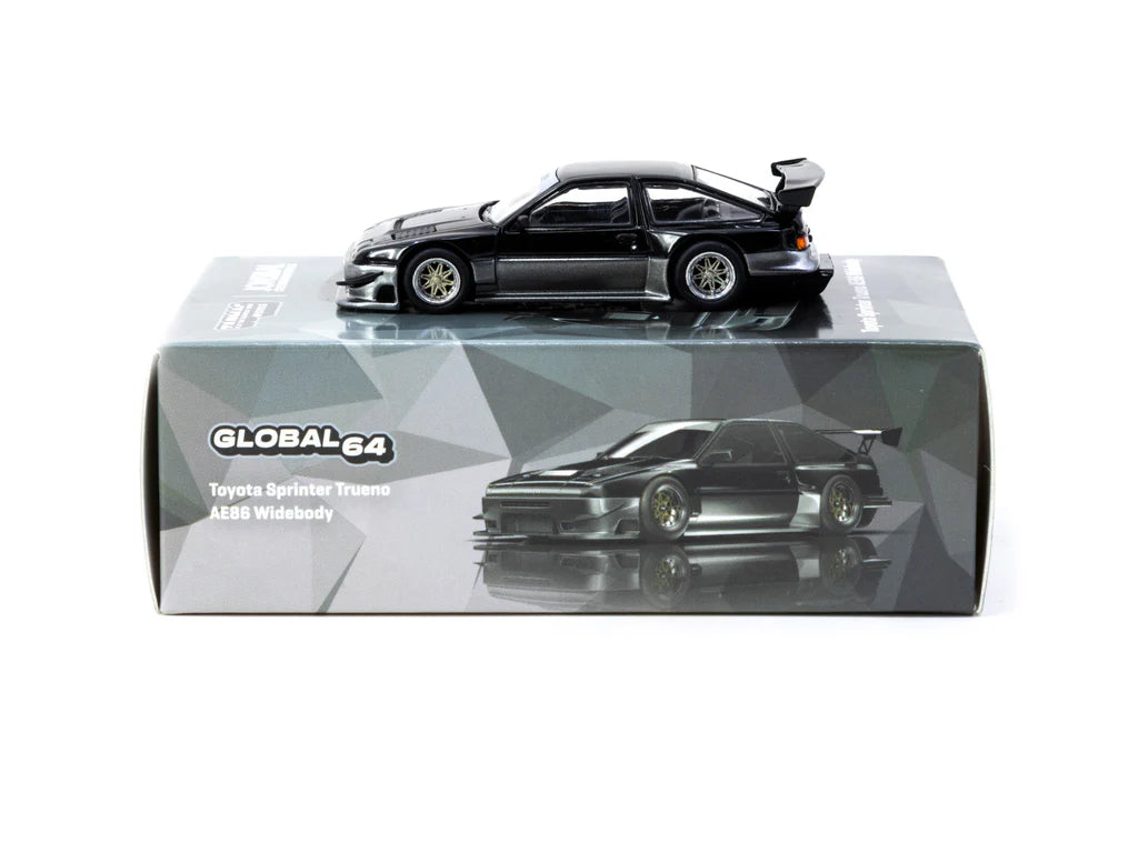 Tarmac Works 1/64 - Toyota Sprinter Trueno AE86 Widebody Black/Grey - Designed by Jon Sibal - Malaysia Special Edition - GLOBAL64