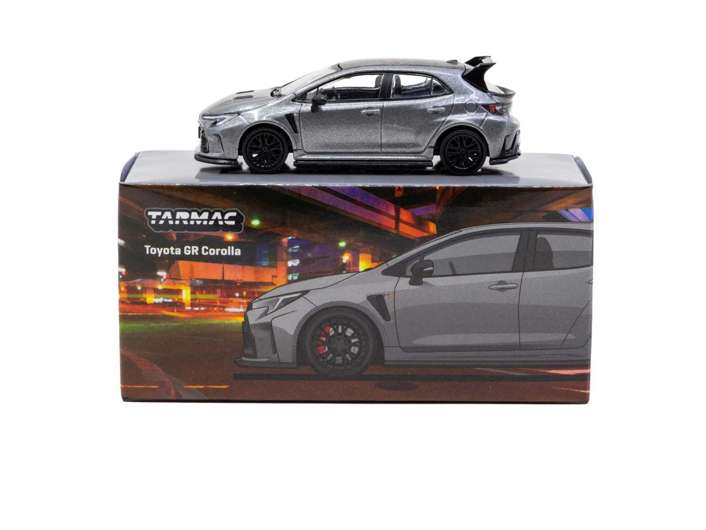 Tarmac Works 1/64 - Toyota GGR Corolla Grey With Oil Can Packaging - GLOBAL64