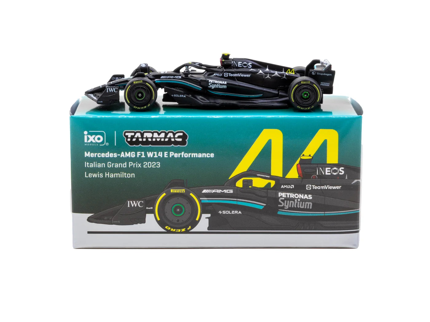 Tarmac Works x iXO Models 1/64 - Mercedes-AMG F1 W14 E Performance Italian Grand Prix 2023 #44 Lewis Hamilton - GLOBAL64