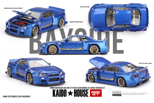 Mini GT x Kaido House 1/64 - Nissan Skyline GT-R (R34) Kaido Works (V2 Aero) SHINJUKU V2