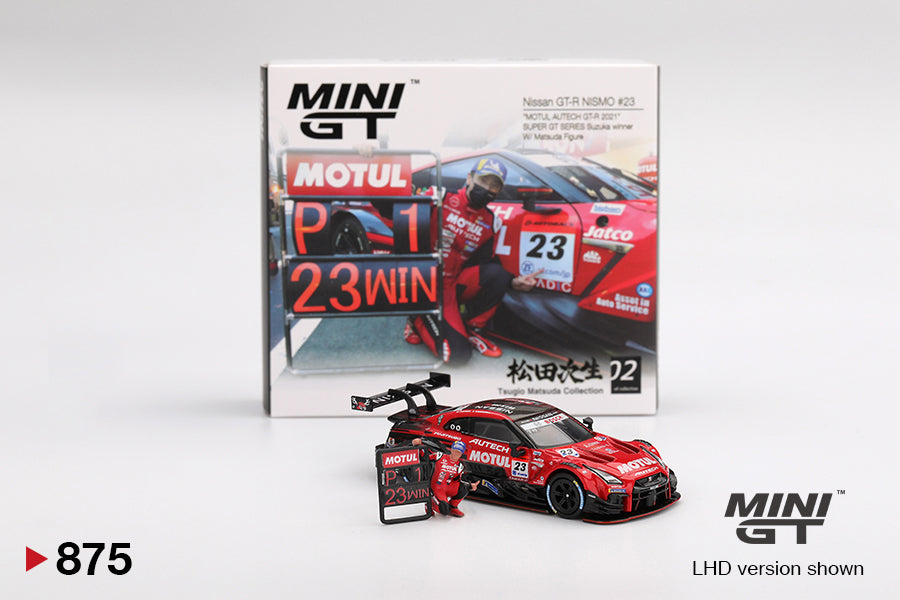 Mini GT 1/64 - Nissan GT-R NISMO #23 "MOTUL AUTECH GT-R 2021" SUPER GT SERIES Suzuka winner W/ Matsuda Figure Tsugio Matsuda Collection No.2