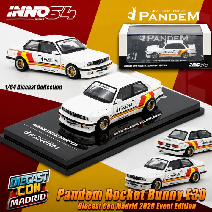 Inno64 1/64 - Pandem Rocket Bunny BMW E30 Matt White Diecast Con Madrid 2026 Event Edition