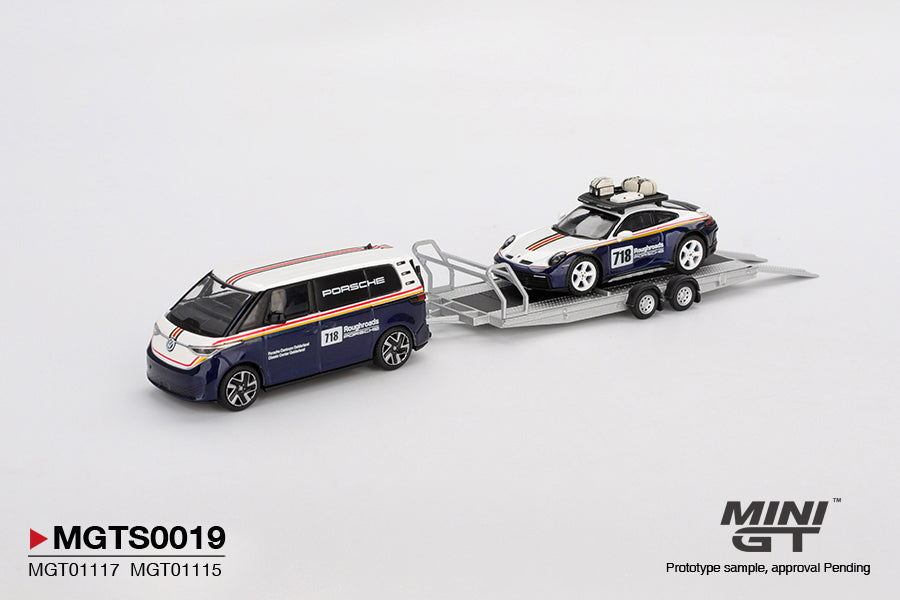 Mini GT 1/64 - Porsche 911 Dakar #718 / Volkswagen ID. Buzz Porsche Centrum Gelderland Roughroads Set