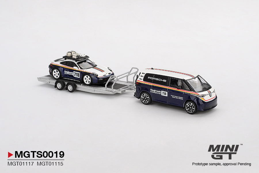 Mini GT 1/64 - Porsche 911 Dakar #718 / Volkswagen ID. Buzz Porsche Centrum Gelderland Roughroads Set