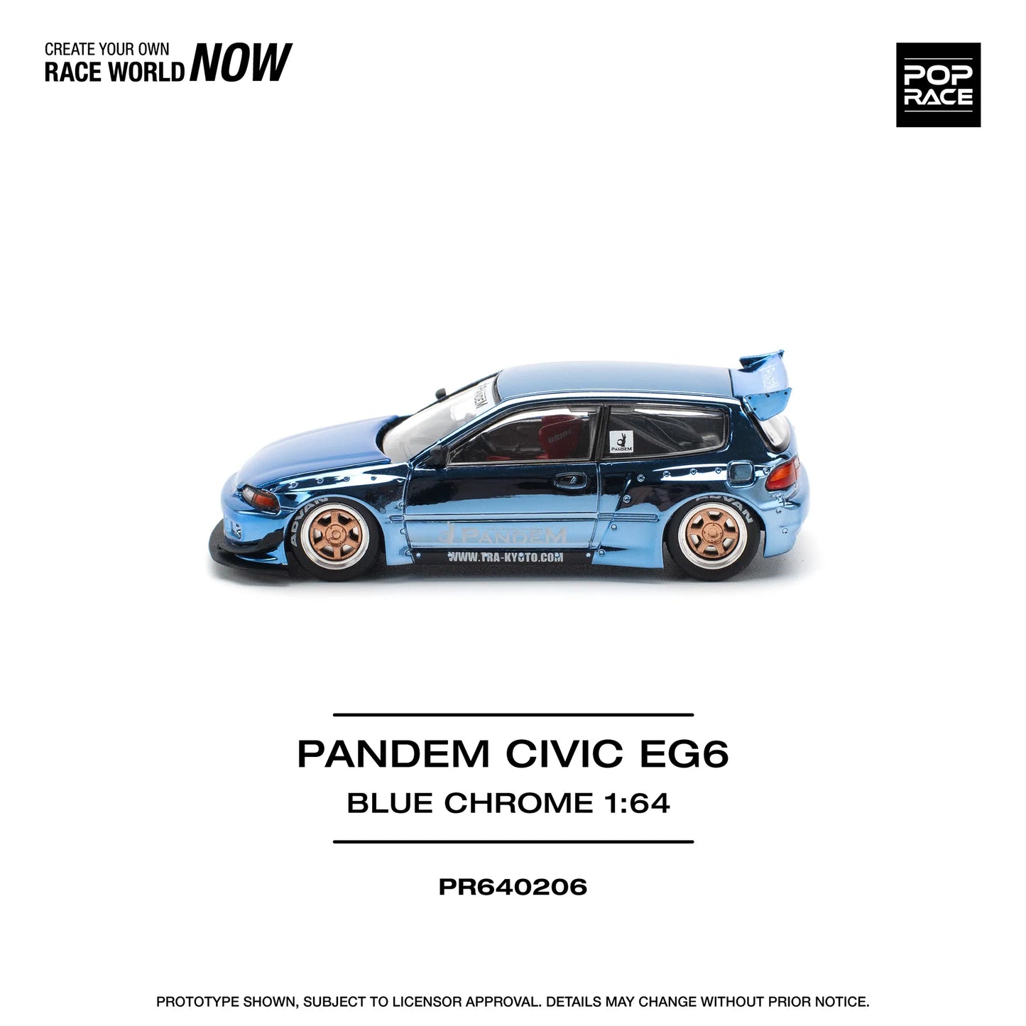 Pop Race 1/64 - Pandem Honda Civic EG6 Blue Chrome