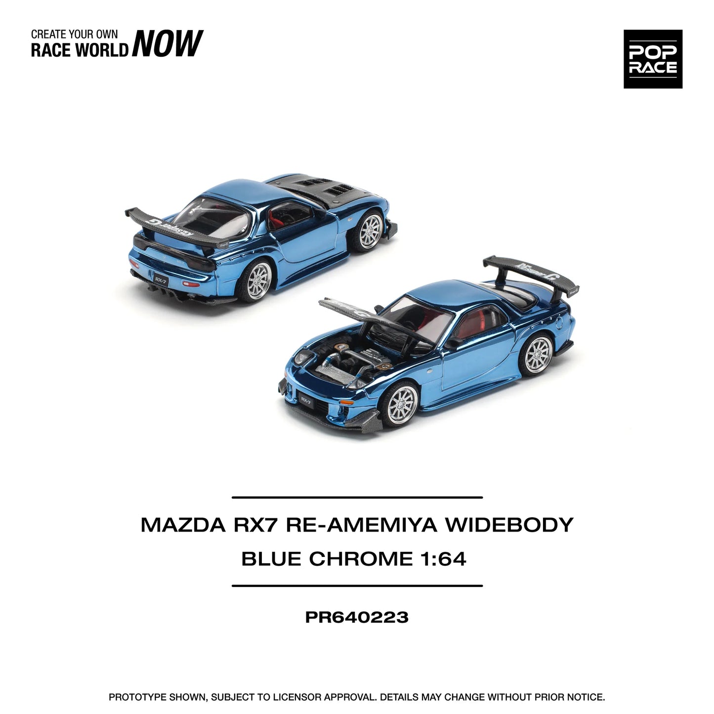 Pop Race 1/64 - Mazda RX7 Re-Amemiya Widebody Blue Chrome