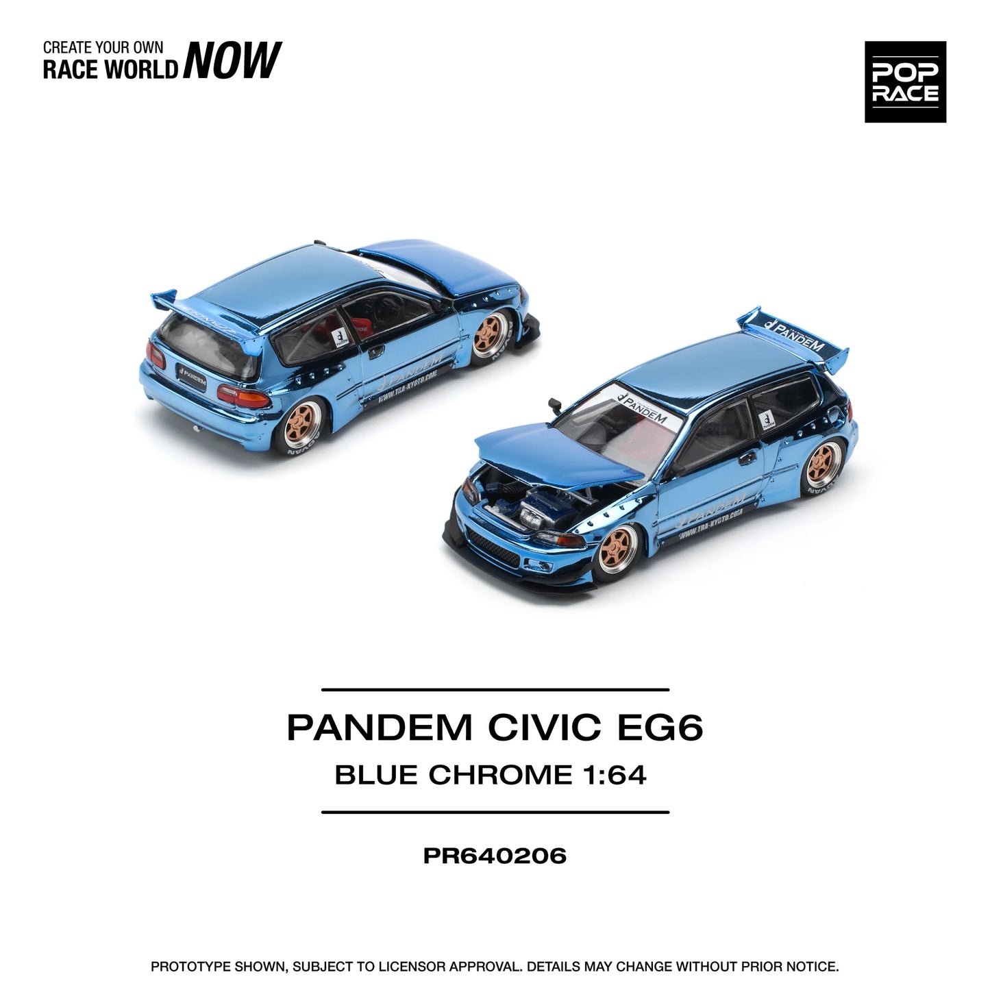 Pop Race 1/64 - Pandem Honda Civic EG6 Blue Chrome