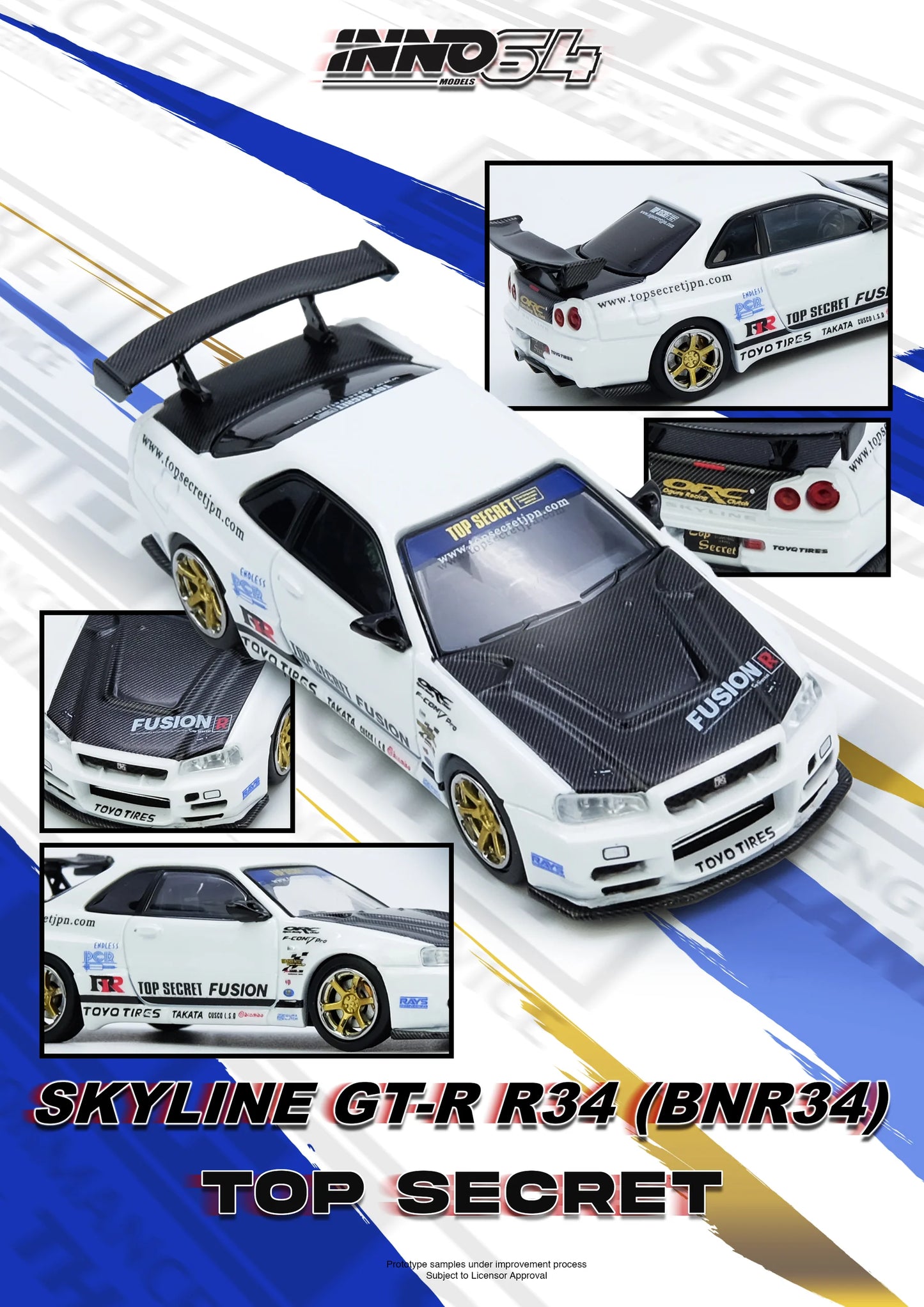 Inno64 1/64 - Top Secret Nissan GT-R (R34) White