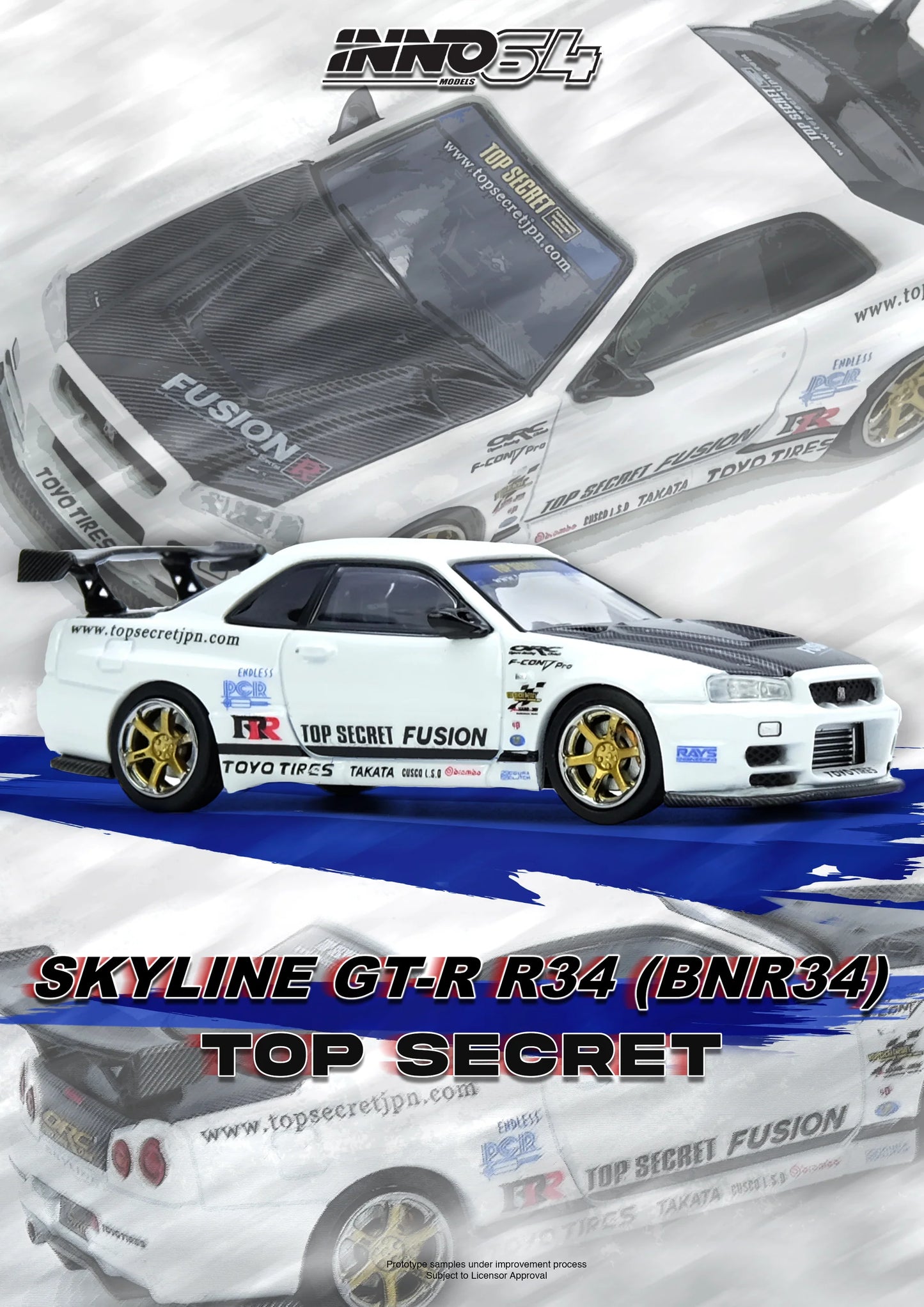 Inno64 1/64 - Top Secret Nissan GT-R (R34) White