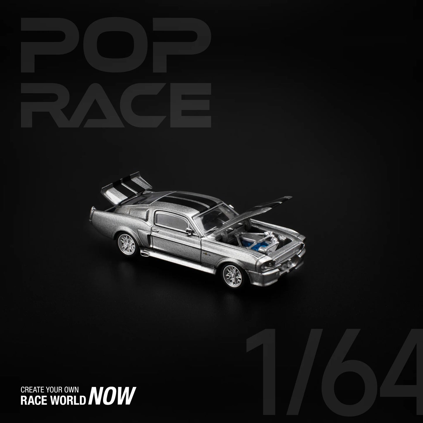Pop Race 1/64 - Ford Shelby Mustang GT500 Grey/Black