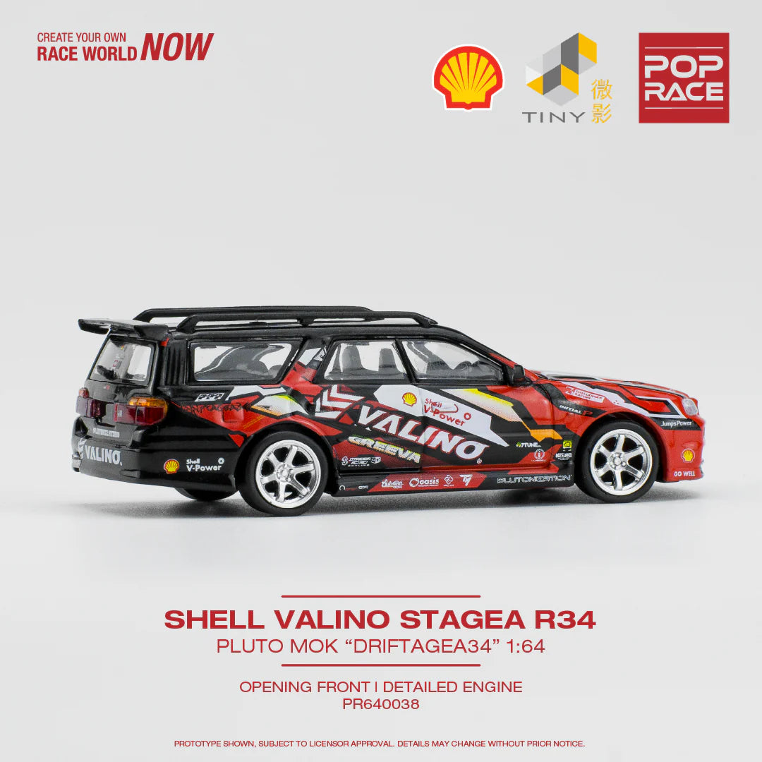 Pop Race 1/64 - Nissan Shell Valino Stagea R34 Pluto Mok "Driftagea"