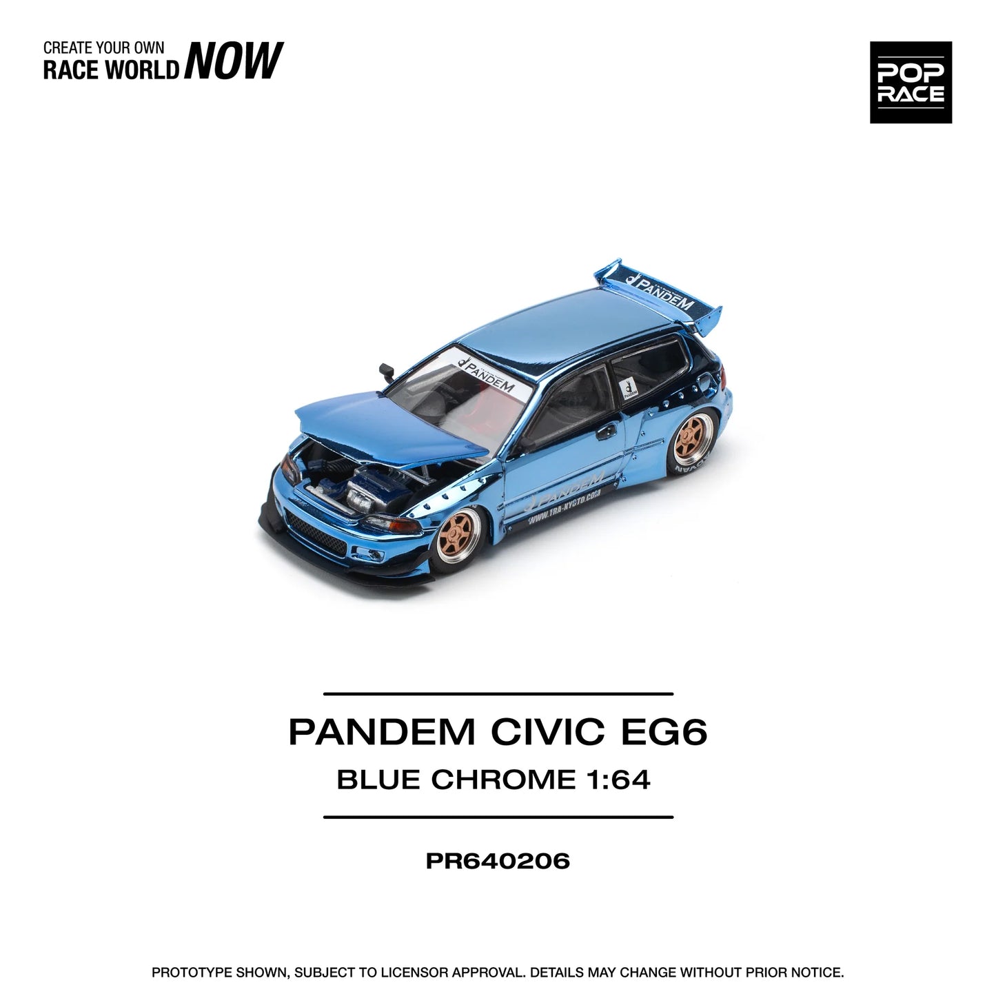 Pop Race 1/64 - Pandem Honda Civic EG6 Blue Chrome