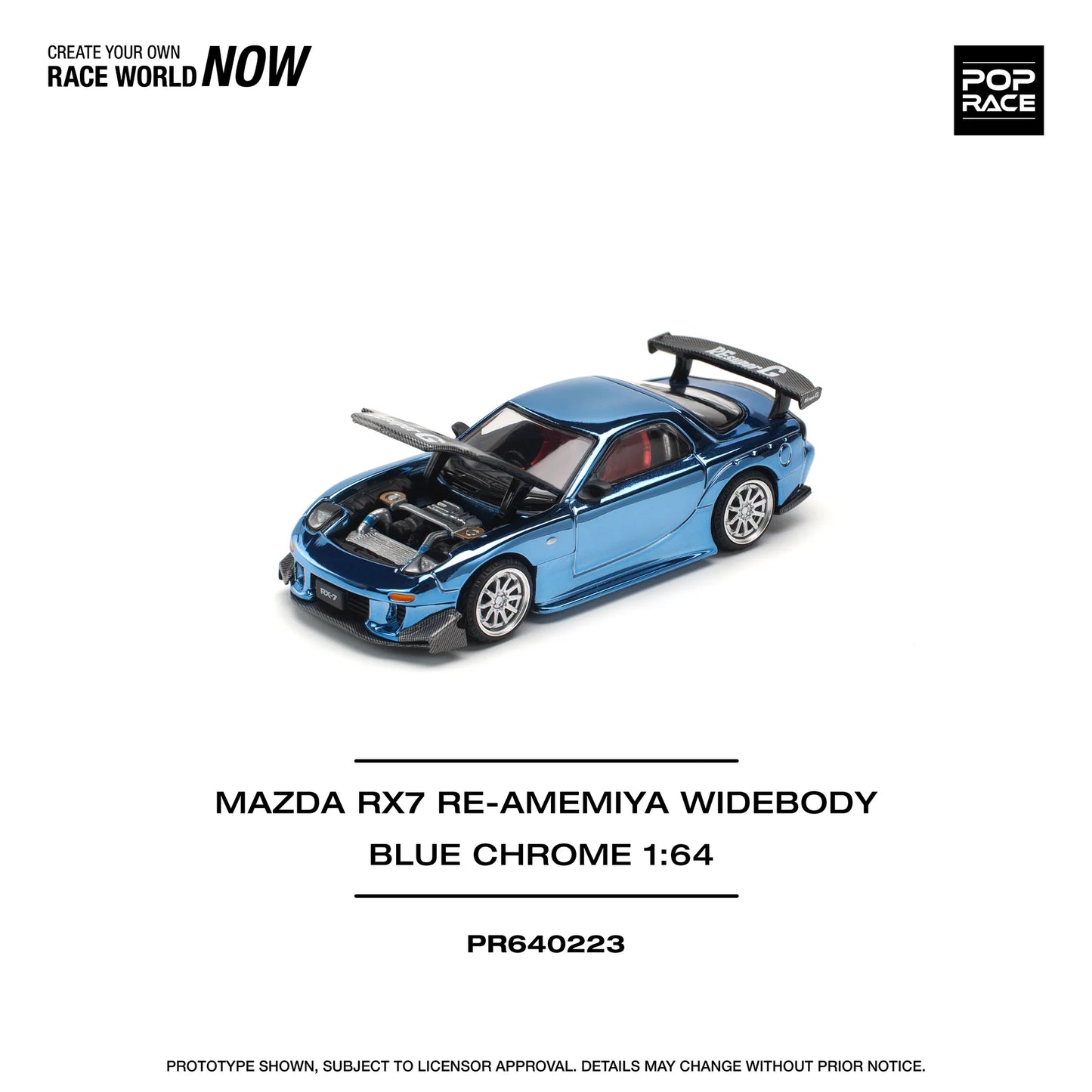 Pop Race 1/64 - Mazda RX7 Re-Amemiya Widebody Blue Chrome