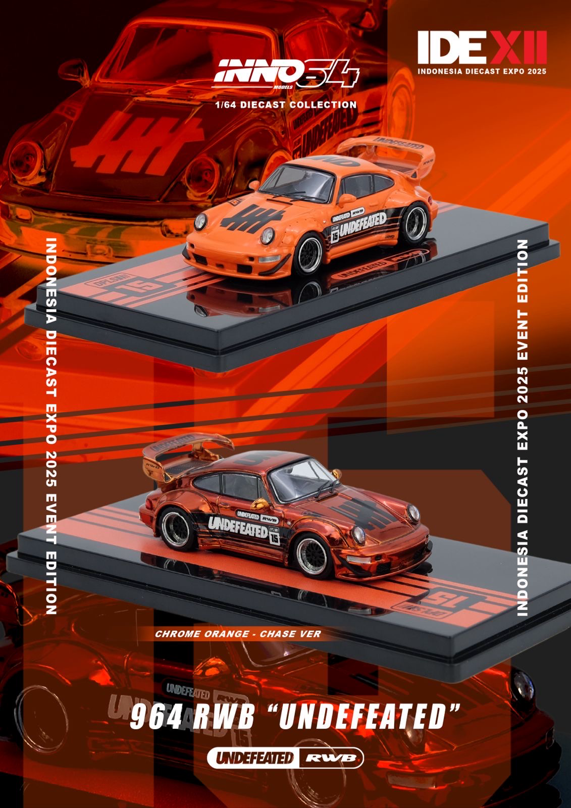 Inno64 1/64 - Porsche 964 RWB "Undefeated" Orange Indonesia Diecast Expo 2025 Event Edition