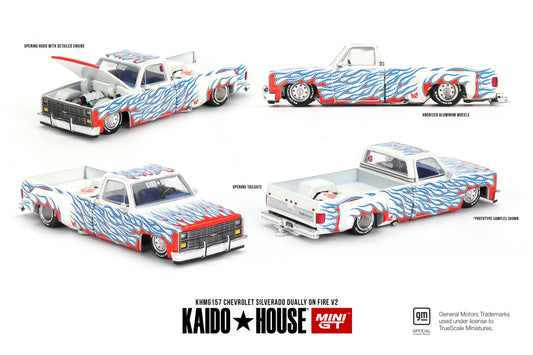 PRE-ORDER Mini GT x Kaido House 1/64 - Chevrolet Silverado Dually on Fire V2