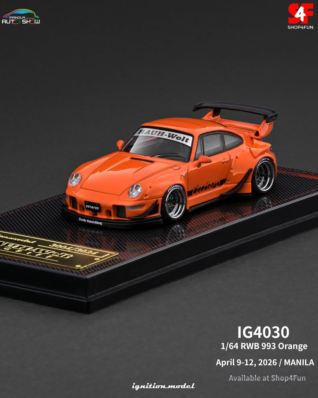 Ignition Model 1/64 - Porsche RWB 993 Orange Metallic Manila Auto Show 2026 Event Exclusive