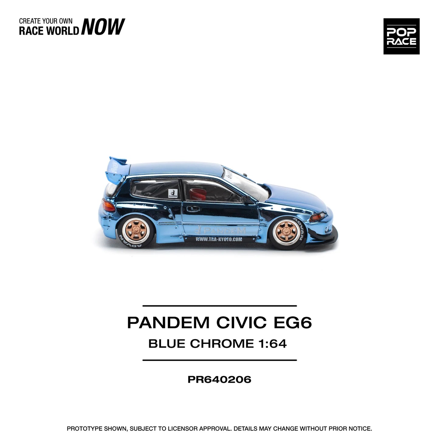 Pop Race 1/64 - Pandem Honda Civic EG6 Blue Chrome