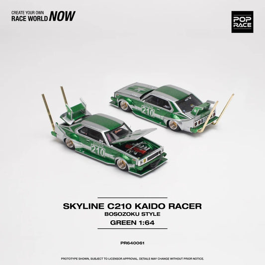 Pop Race 1/64 - Nissan Skyline C210 Kaido Racer Bosozoku Style Green