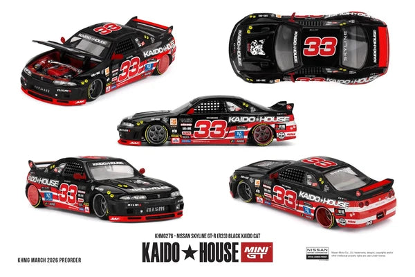 Mini GT x Kaido House 1/64 - Nissan Skyline GT-R (R33) Black Kaido Cat