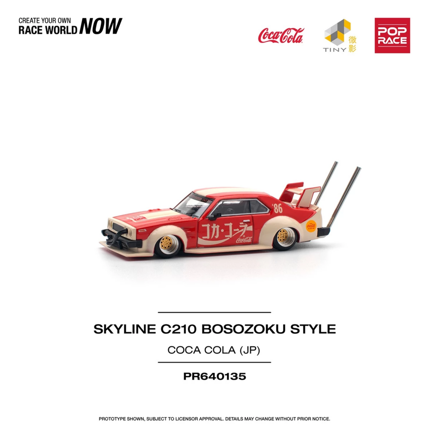 PRE-ORDER Pop Race 1/64 - Nissan Skyline C210 Kaido Ricer Bosozoku Style Coca Cola