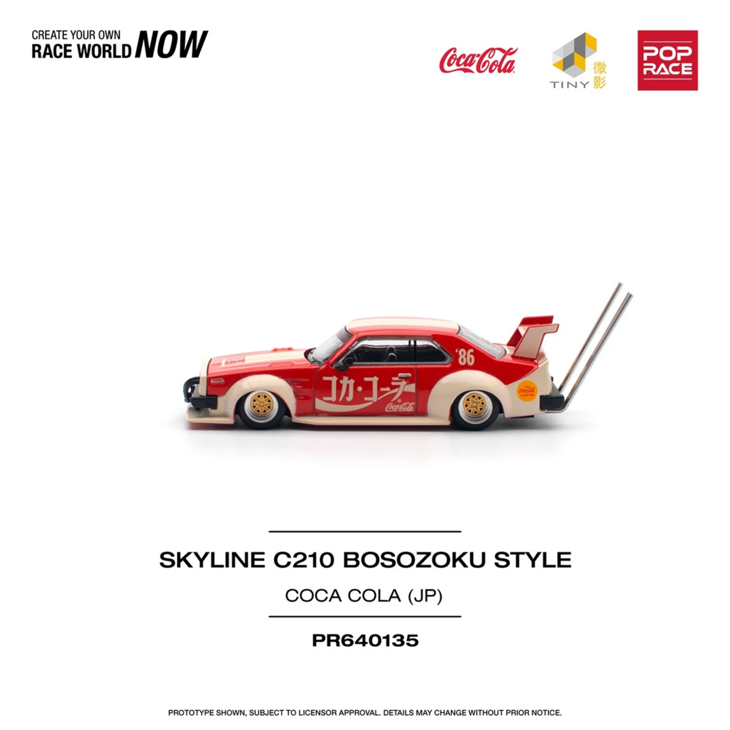 PRE-ORDER Pop Race 1/64 - Nissan Skyline C210 Kaido Ricer Bosozoku Style Coca Cola