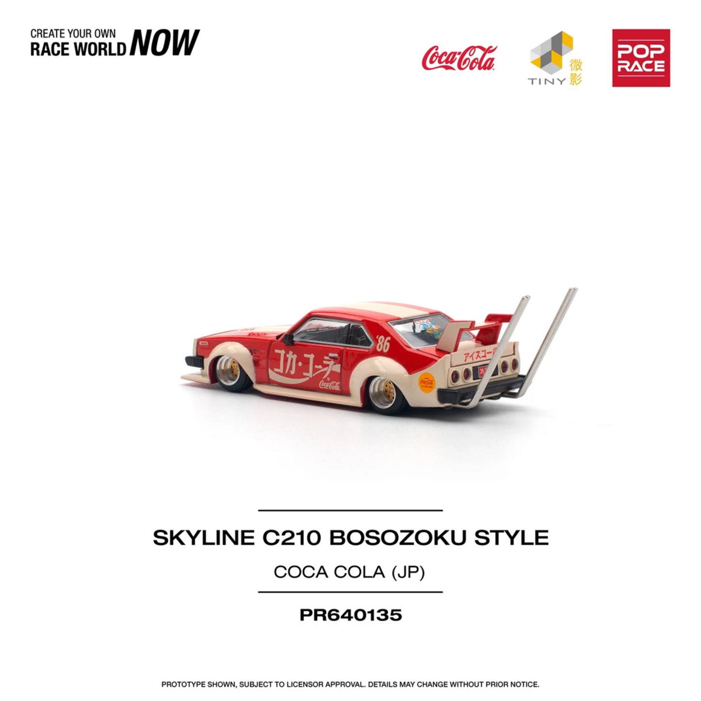 PRE-ORDER Pop Race 1/64 - Nissan Skyline C210 Kaido Ricer Bosozoku Style Coca Cola