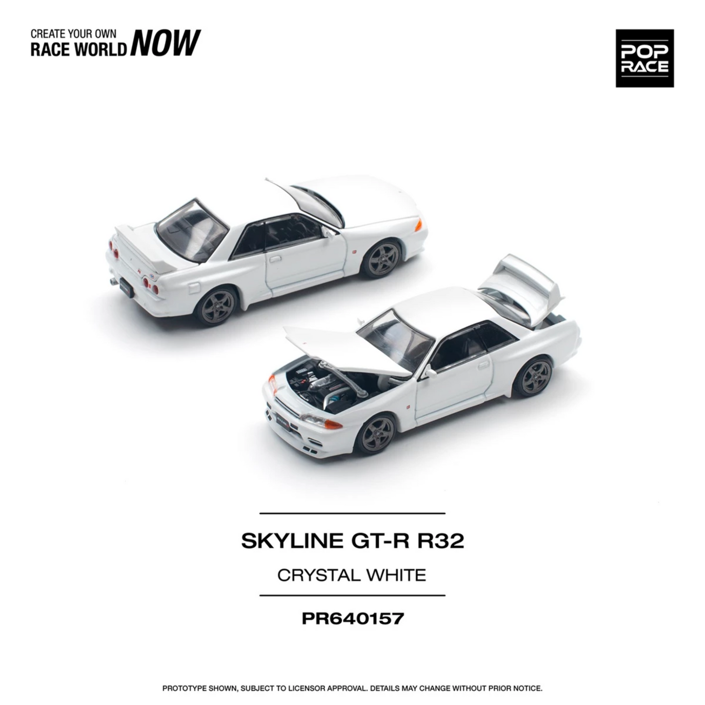 PRE-ORDER Pop Race 1/64 - Nissan Skyline GT-R R32 Crystal White