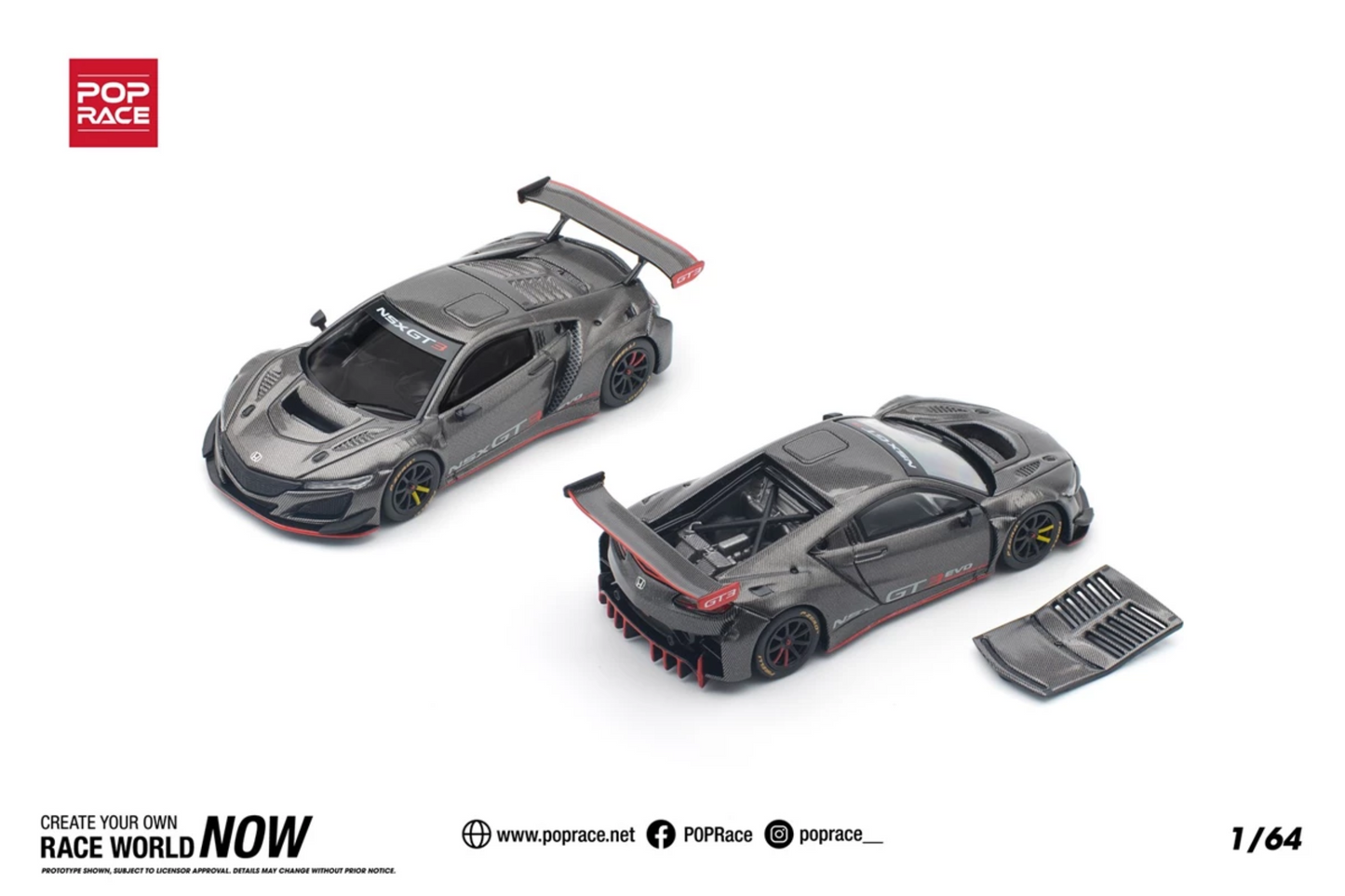 PRE-ORDER Pop Race 1/64 - Honda NSX GT3 EVO22 Carbon Edition