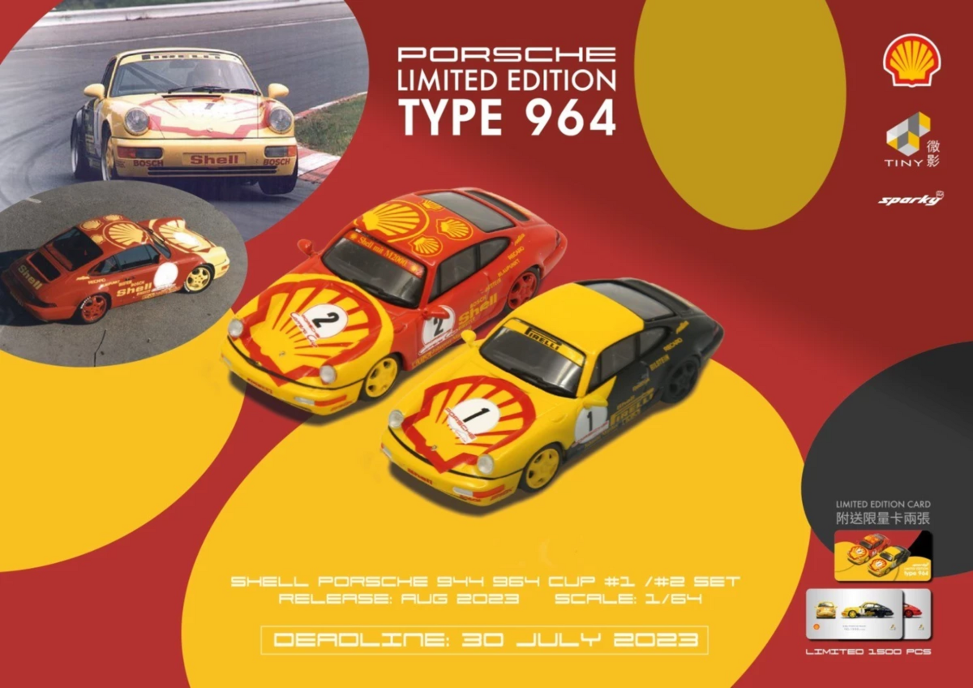 【sparky】PORSCHE 911 Shell #1/#2 Sparky 1/64 - Shell Porsche 911 (964) #1/#2 Set - Porsche 964