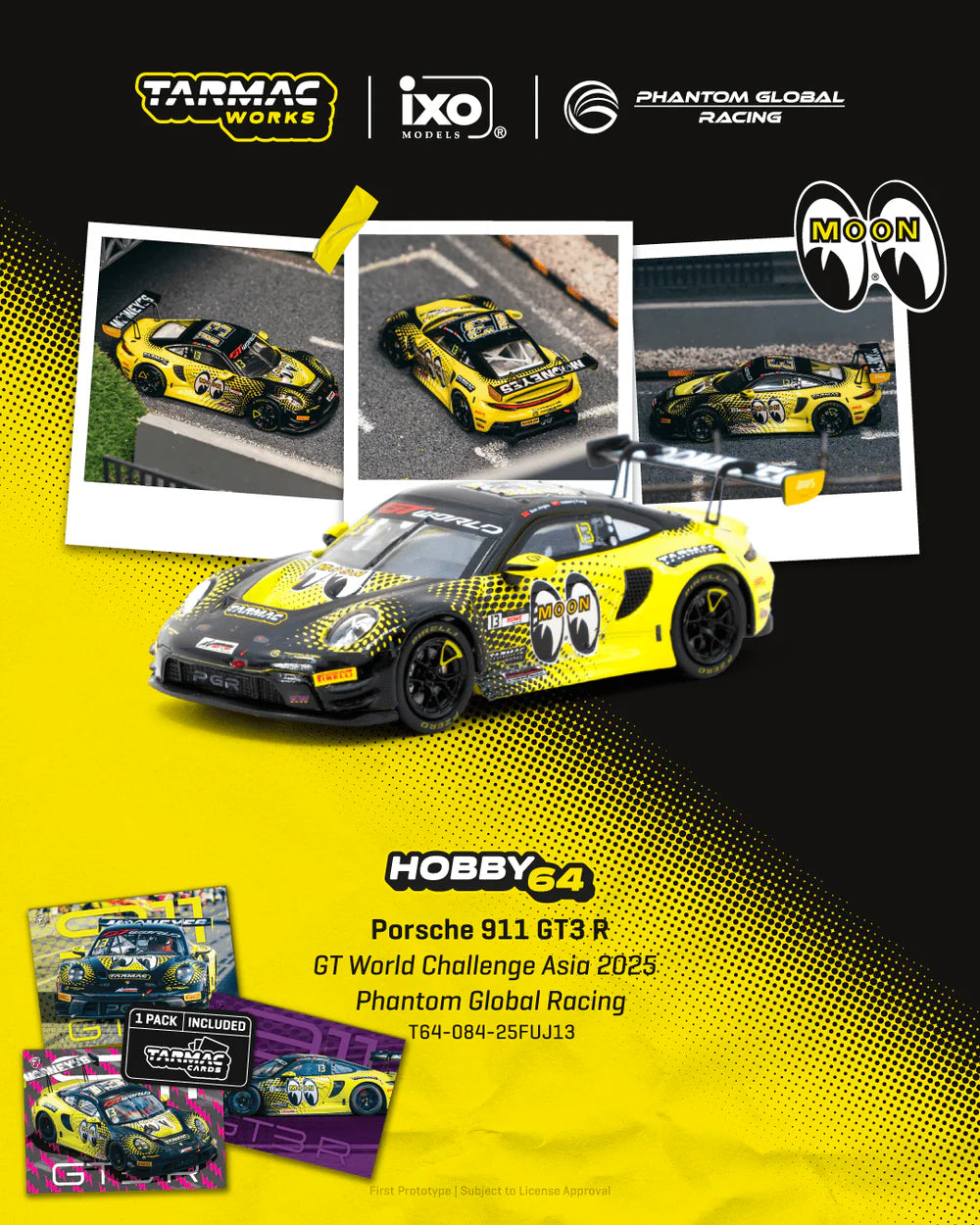 Tarmac Works x iXO 1/64 - Porsche 911 GT3 R GT World Challenge Asia 2025 Phantom Global Racing #13 with Tarmac Cards - HOBBY64