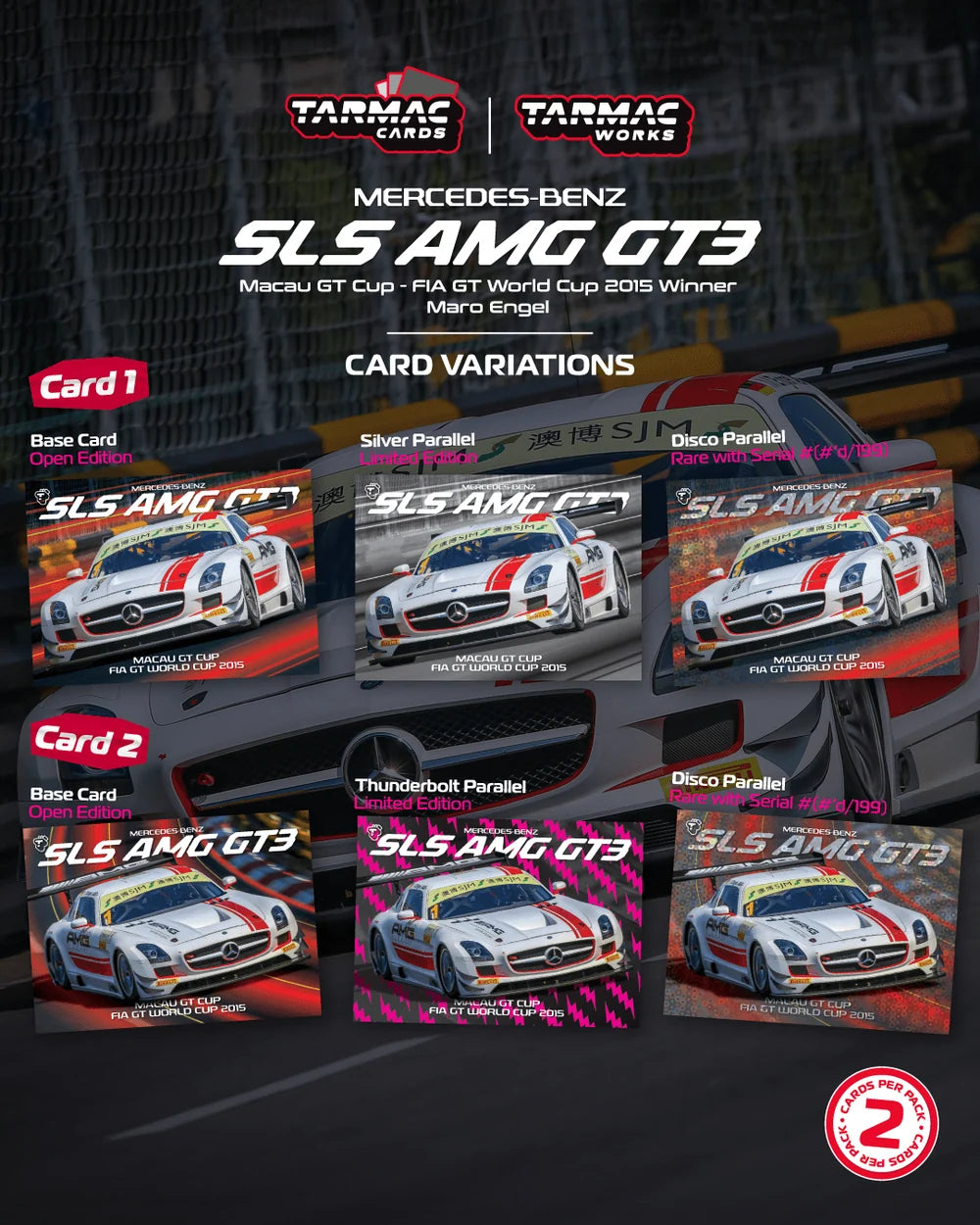 Tarmac Works 1/64 - 1/64 Mercedes-Benz SLS AMG GT3 Macau GT Cup - FIA GT World Cup 2015 #1 Winner - Maro Engel with Tarmac Cards - HOBBY64