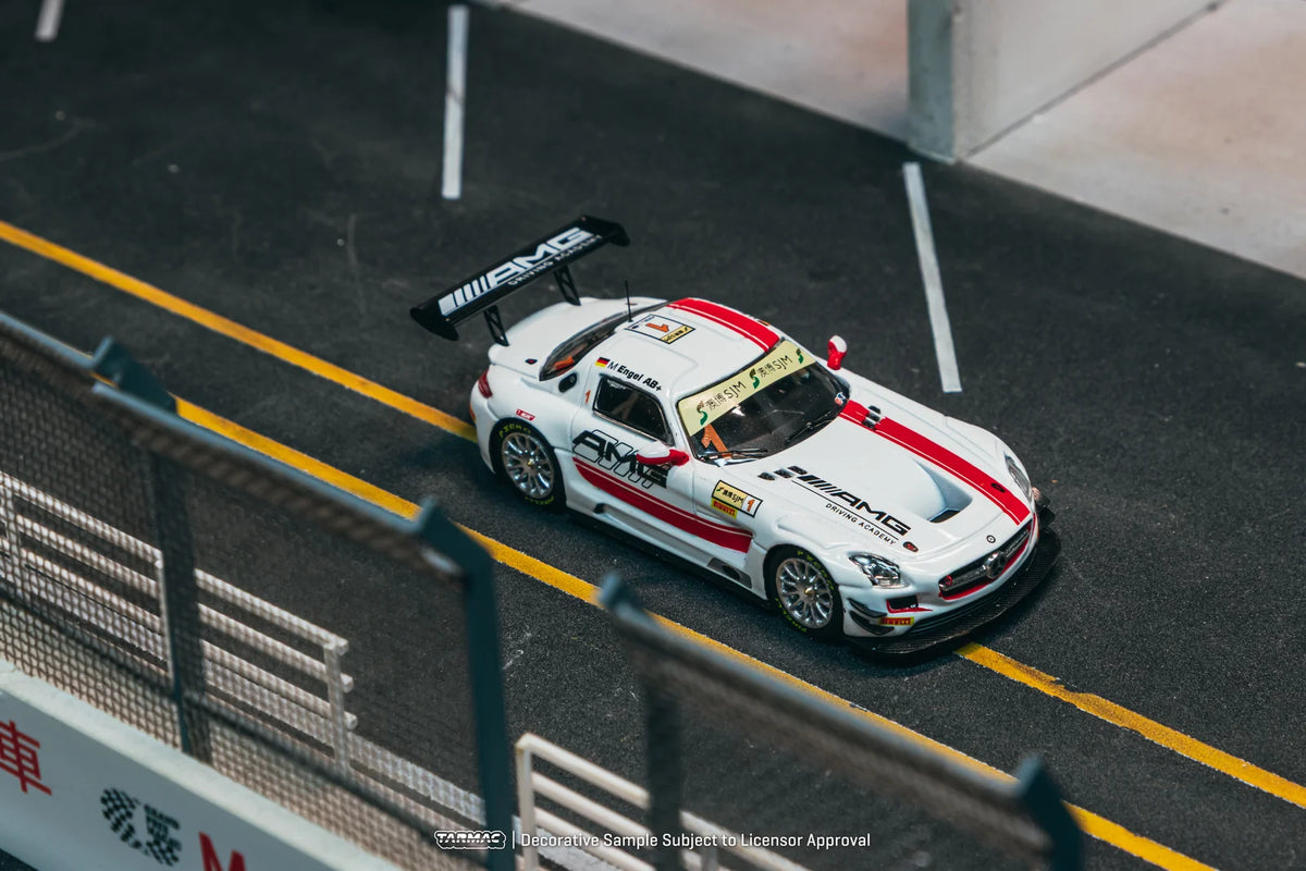 Tarmac Works 1/64 - 1/64 Mercedes-Benz SLS AMG GT3 Macau GT Cup - FIA GT World Cup 2015 #1 Winner - Maro Engel with Tarmac Cards - HOBBY64