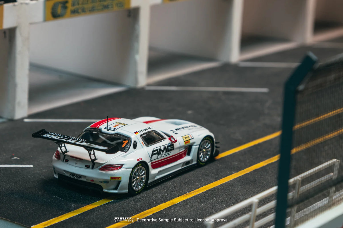 Tarmac Works 1/64 - 1/64 Mercedes-Benz SLS AMG GT3 Macau GT Cup - FIA GT World Cup 2015 #1 Winner - Maro Engel with Tarmac Cards - HOBBY64