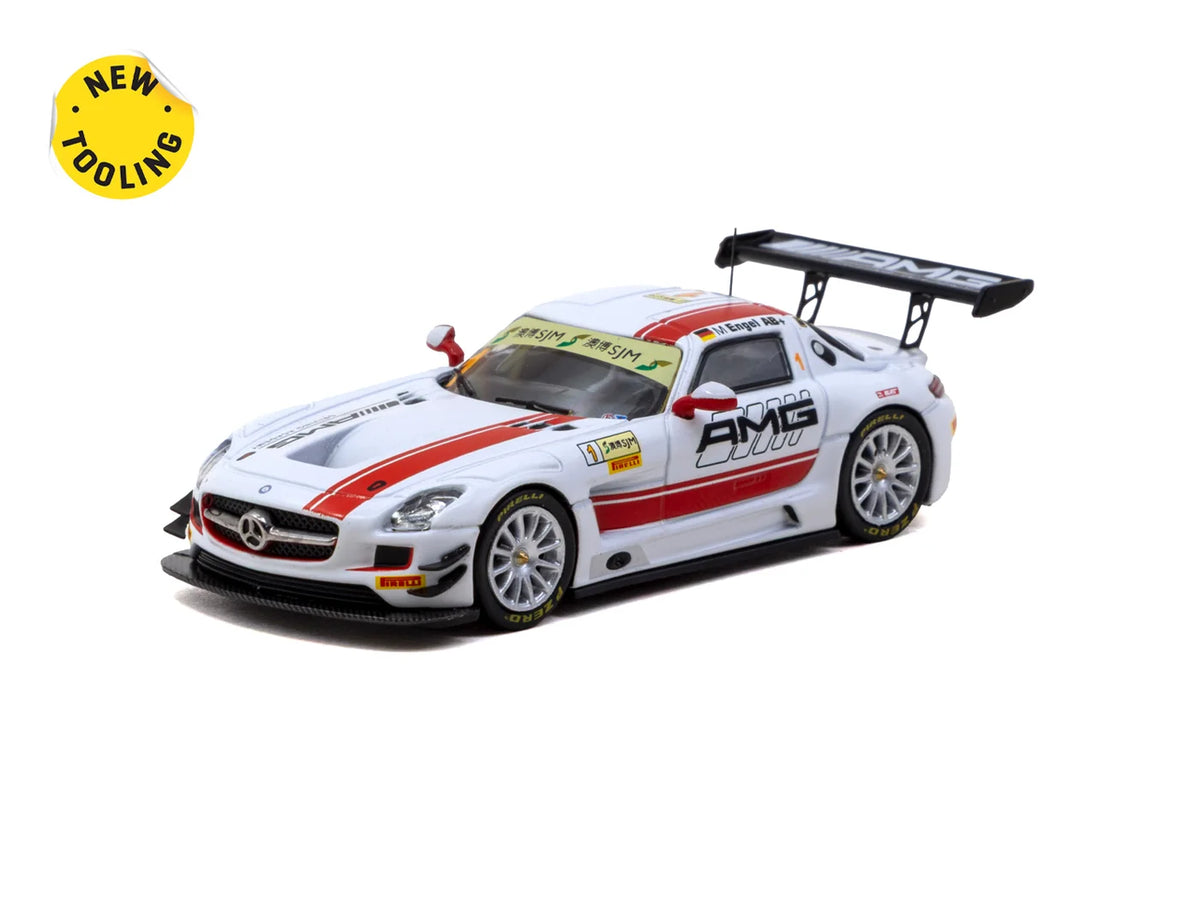 Tarmac Works 1/64 - 1/64 Mercedes-Benz SLS AMG GT3 Macau GT Cup - FIA GT World Cup 2015 #1 Winner - Maro Engel with Tarmac Cards - HOBBY64
