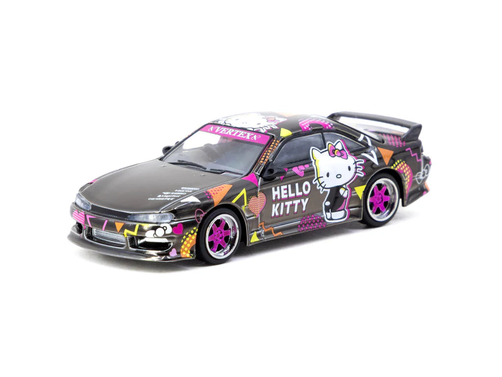 Tarmac Works 1/64 - VERTEX Silvia (S 14) - Hello Kitty Black Chrome USA Special Edition - GLOBAL64
