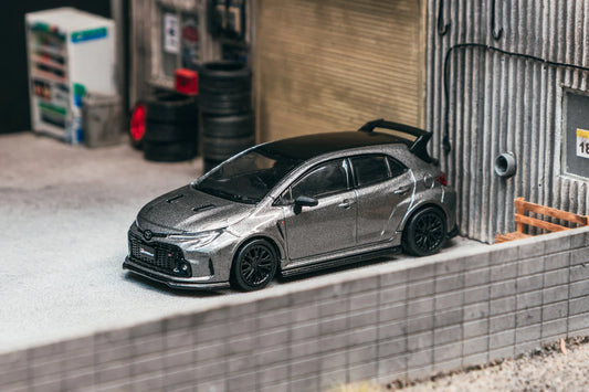 Tarmac Works 1/64 - Toyota GGR Corolla Grey With Oil Can Packaging - GLOBAL64
