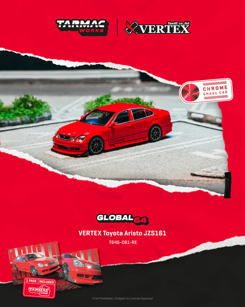 Tarmac Works 1/64 - VERTEX Toyota Aristo JZS161 Red with Tarmac Cards - GLOBAL64