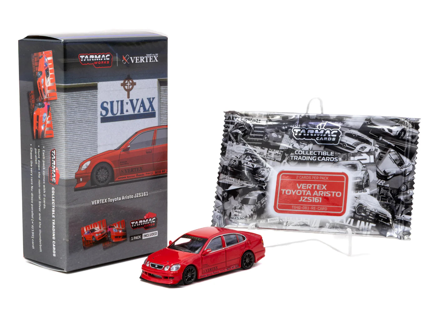 Tarmac Works 1/64 - VERTEX Toyota Aristo JZS161 Red with Tarmac Cards - GLOBAL64